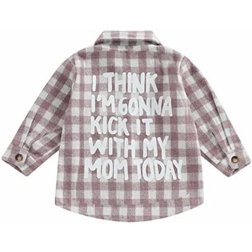 Toddler Kids Baby Girl Boy I Think I 'm Gonna Kick it with My Mom Today Shirt Flannel Plaid Casual Shirt Tops