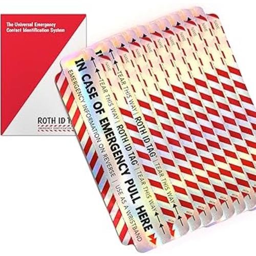 Roth ID Tag Original Kit | Emergency Contact Identification System for Car Seats, Red, White, Black