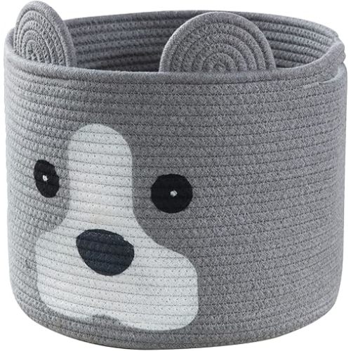 Dog Storage Basket, Dog Gift Baskets for Baby's Toy, Empty Baby Shower Basket with Handle, Cotton Rope Animal Basket for Kids, Dog Toy Basket, Dog Gifts for Dog Lovers, Grey