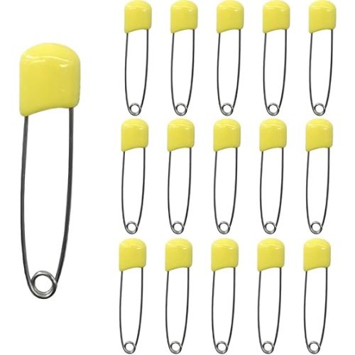 50 Pcs Diaper Pins Nappy Pins Plastic Head Safety Pins with Safe Locking (Yellow)