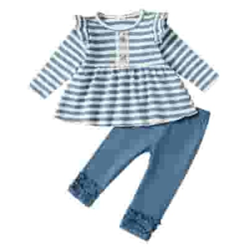 12 Months Baby Girls Clothes 18 Months Girls 2PCS Outfits Set Toddler Girls Long Sleeve Stripe Top Pants Set Blue