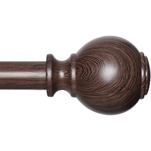 Wood Curtain Rods for Windows 28 to 48 Inches,1 inch Heavy Duty Window Curtain Rods with Imitation Wood Grain Finials,Decorative Drapery Rods Adjustable, 28"-58"(2.3-4.8ft), Bronze Wood