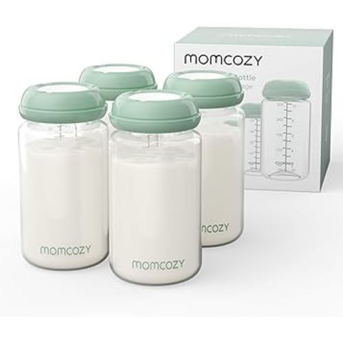 Momcozy Natural Baby Bottle, 10oz Wide-Neck Breast Milk Container, Breastmilk Storage Bottle for Fridge & Momcozy Breast Milk Cooler, BPA Free Milk Collection Bottles, Breastfeeding Essential, 4PCS