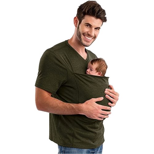 Mens Baby Carrier Shirt Dad Kangaroo T-Shirt V Neck Short Sleeve T-Shirts Breathable Cotton Kangaroo Shirt for Dad and Baby
