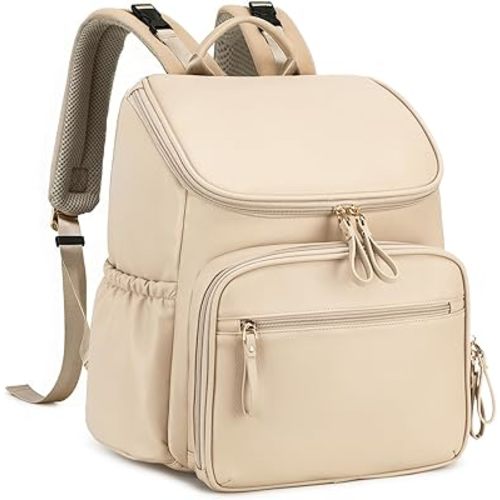 Lightweight Diaper Bag Backpack with Stroller Clips, Insulated Pockets, Baby Shower Essentials (Classic, Beige)