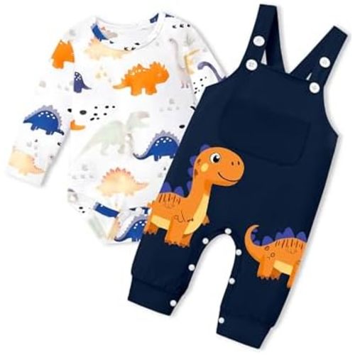 Baby Boy Clothes Dinosaur Romper Adjustable Overalls Baby Boy's Clothing Infant Boy Clothes 2PCS Outfits Fall Winter