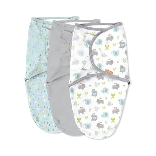 SwaddleMe by Ingenuity Original Swaddle, 100% Cotton, Improves Sleep & Calms Startle Reflex, 0-3 Months, 3-Pack - Jungle Drops