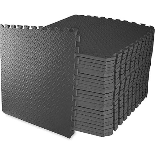 BalanceFrom Interlocking Foam Exercise Mat Equipment, Multiple Sizes & Colors Available - Non-Slip EVA Puzzle Floor Tiles with End Borders for Home Gym, Workout Room, Playroom or Daycare Flooring