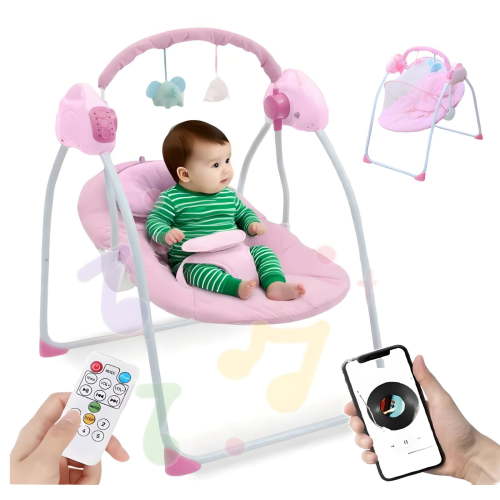 YUCHANG Electric Portable Compact Baby Swing for Infant with remote control,3-Speed ,for Newborn Toddler(pink)