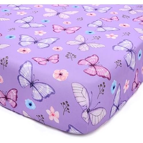 JISEN Baby Crib Sheets Soft Breathable Butterfly Fitted Crib Sheets Baby Sheet for Standard Crib and Toddler Mattress Baby Bed Sheets for Crib for Baby Boys Girls Neutral 52x28 Inch