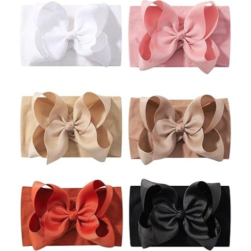 doboi 6PCS Baby Girl Headbands - Ribbon Bow Nylon Hair Accessories for Infants, Newborns, and Toddlers