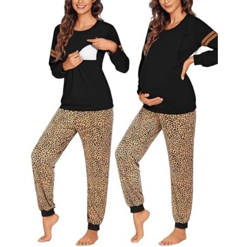 Ekouaer Maternity Pajama Set Nursing Pjs Women Breastfeeding Pregnancy Postpartum Clothes Long Sleeve Top & Pant with Pockets