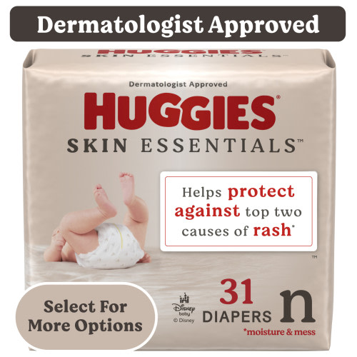 Huggies Skin Essentials Sensitive Skin Baby Diapers, Size Newborn (6-9 lbs), 31 Ct (Select for More)
