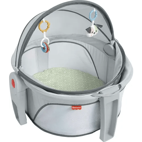 Fisher-Price Portable Bassinet On-The-Go Baby Dome, Travel Play Space with Developmental Newborn Toys & Canopy, Puppy Perfection