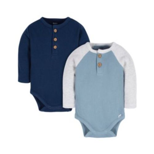 Baby Boys Long Sleeve Henley Style Onesies Bodysuits, 2-pack