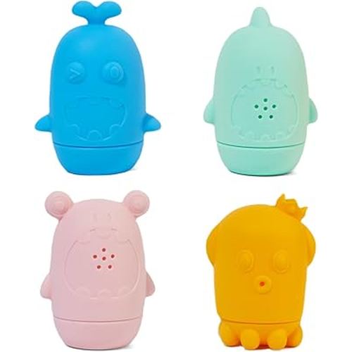 Mold Free Bath Toys for Babies 6-12 Months, 4 Pack Silicone Squirting Bath Toy for Baby, Water Pool Toys for toddlers 1-3, Non Toxic Infant Bathtub Toy, Dishwasher Safe