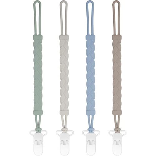 Stylish Silicone Pacifier Clips, 4-Pack Pacifier Holder with Flexible Woven Rope Design, 100% Food Grade Silicone, Safe Essentials for Newborns Baby Boys and Girls