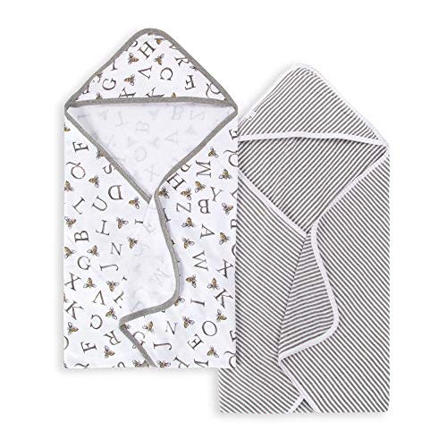 Burt's Bees Baby - Hooded Towels, Absorbent Knit Terry, Super Soft Single-Ply, 100% Organic Cotton 2 Pack), A-Bee-C, 2 Pack
