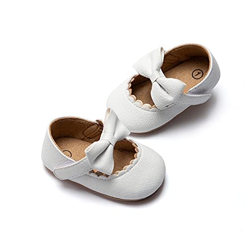 Meckior Infant Baby Girls Soft Sole Bowknot Princess Wedding Dress Mary Jane Flats Prewalker Newborn Light Baby Sneaker Shoes