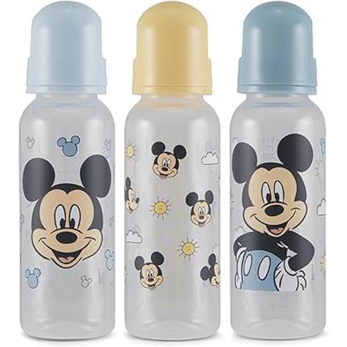 Baby Bottles 9 oz for Boys and Girls| 3 Pack of Disney "Mickey Mouse Hand On HIPS" Infant Bottles for Newborns and All Babies | BPA-Free Plastic Baby Bottle for Baby Shower