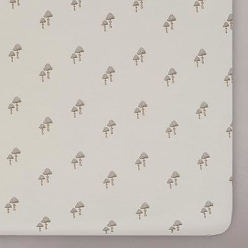Oilo Crib Sheet, Breathable 100% Organic Cotton Fitted Jersey, 300-Thread, Machine Wash, Fits Standard Crib (28" x 52" x 6"), Toddler Bedding, Heirloom Organic Collection, Mushroom