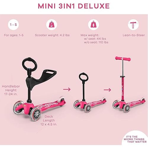 Micro Kickboard Mini 3-in-1 Deluxe 3-Stage Ride-on Scooter - Pink