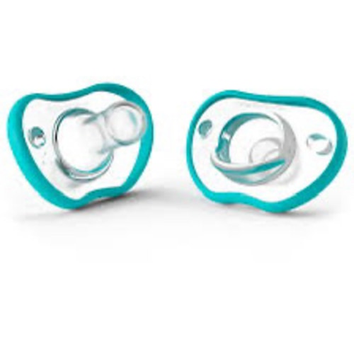 Nanobebe Baby Pacifiers 0-3 Month - Orthodontic, Curves Comfortably with Face Contour, Award Winning for Breastfeeding Babies, 100% Silicone, Baby Registry Gift 4pk,Teal/Grey