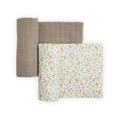 Organic Cotton Muslin Swaddle Blanket 2 Pack - Floral Field