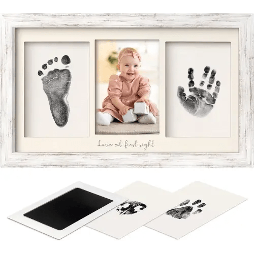 Inkless Baby Hand and Footprint Kit Boy, Girl - No Mess Ink Pad for Handprint, Clean Touch Dog Paw Print Kit, Personalized Baby Shower Gifts, Nursery Newborn Keepsake Frame (Vintage White)
