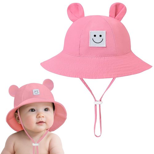 Baby Bucket hat Cute Infant Bear Sun Hat 3-12 Months UPF 50+ Sun Protection Summer Girls Boys Hats (Green) (US, Age, 3 Months, Pink)