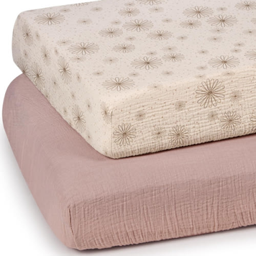 lulumoon Muslin Crib Sheets, Sand Daisy, 2 Pack