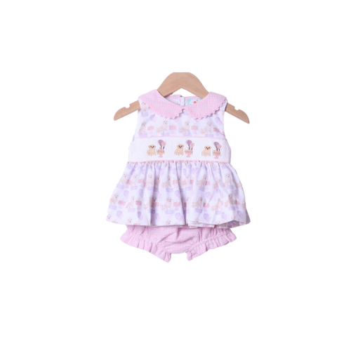 Smocked Birthday Pawty Pink Bloomer Set