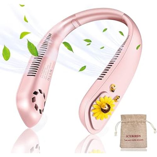 ICEBIRDS Portable Neck Fan, 2021 New Hands Free Bladeless Fan, 9000mAh Rechargeable Battery Operated Hanging Personal Fan, Headphone Design Leafless USB Mini Fan,3 Speeds for Outdoor Indoor