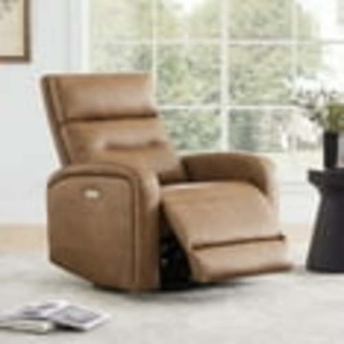 CHITA Power Glider Recliner Chair, 270° Swivel Recliner with USB Ports for Nursery, Faux Leather in Saddle