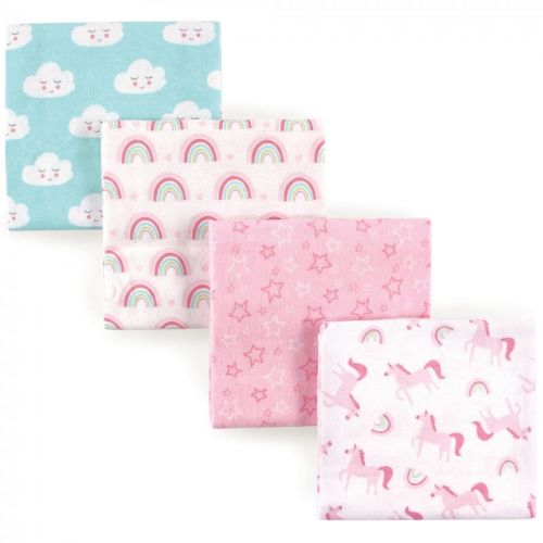 Luvable Friends Baby Girl Cotton Flannel Receiving Blankets, Rainbow 4-Pack, One Size