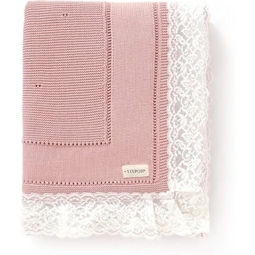 100% Organic Cotton Baby Blanket Knitted Softer Receiving Swaddle Warm Cozy Cuddle Crib Blanket for Newborns Infants Toddlers Boy and Girls Blush Pink