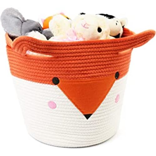 LotFancy Large Cotton Rope Storage Basket, Fox Woven Basket for Nursery, Kids Toy Organizer for Cats, Dogs, 15.7x13’’ H Cute Animal Laundry Hamper for Playing Room, Bed Room