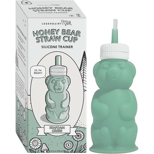 Legendairy Milk Honey Bear Straw Cup Silicone for Babies (Green), 8 oz. Dishwasher Safe Baby Straw Cup, Food Grade Silicone, Honeybear Sippy Cup for Ages 4+ Months, Trainer Straw Cup for Toddlers 1-3