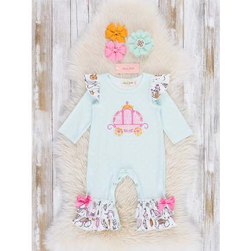 Pink & Light Blue Princess Carriage Ruffle Romper