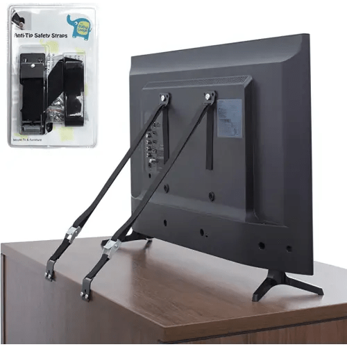 TV and Furniture Anti Tip Straps - Safety Furniture Wall Anchors for Baby Proofing Flat Screen TV, Dresser, Bookcase, Cabinets, and More - All Metal, No Plastic Parts (2 Pack, Black)