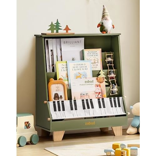 ROBUD Kids Bookshelf, Wooden Book Shelf with Stability & Sturdiness, 5-Tier Montessori Bookshelf for Kids with Ideal Size, Book Shelf for Kids Rooms, Nursery, Playrooms, Green Bookshelf WF008