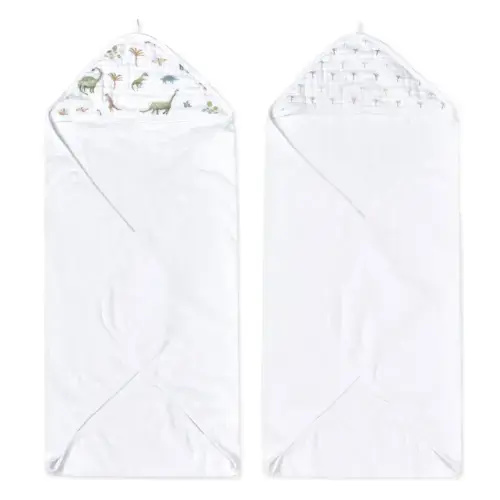 Dino Jungle Cotton Muslin Hooded Towel 2 Pack | aden + anais