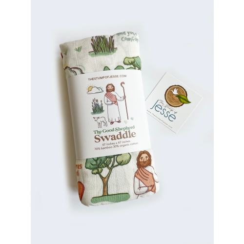 The Good Shepherd Muslin Deluxe Swaddle | Catholic gift | Baptism | Jesus blanket | Christian Swaddle