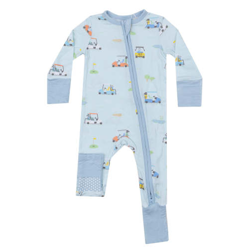 2-Way Zip Romper, Golf Carts Blue