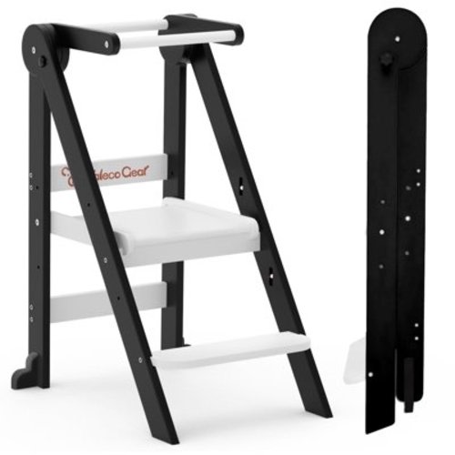 G TALECO GEAR Foldable Toddler Tower, Kitchen Kids Step Stool Helper, Standing Tower with 3 Adjustable Heights, Black