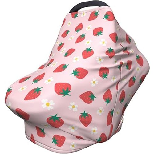 Cute Strawberry Flowers Car Seat Covers Baby Multi-Use Car Seat Canopy Carrier Cover, Breathable Breastfeeding Cover Boys & Girls