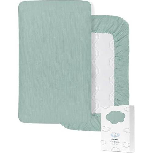 Muslin Cotton Baby Crib Sheets Boy, Neutral Light Blue Crib Sheet for Standard Crib Mattress, Fitted Baby Toddler Bed Sheets 28" x 52" (46C-05)