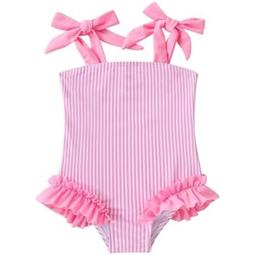 Happy Town Toddler Swimsuit Girl Solid Color Stripe One-Piece Baby Bathing Suits