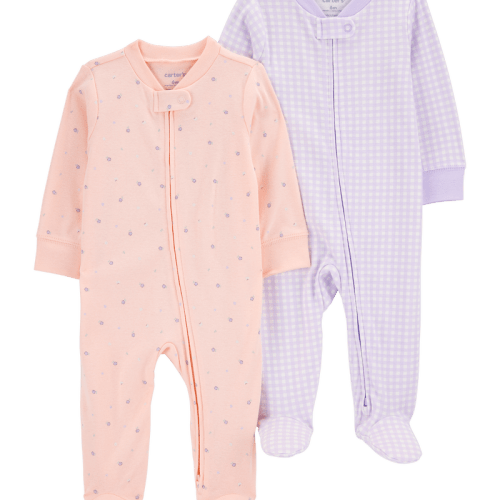 Pink/Purple Baby 2-Pack Print 2-Way Zip Cotton Sleeper Pyjamas | Carter’s Oshkosh Canada