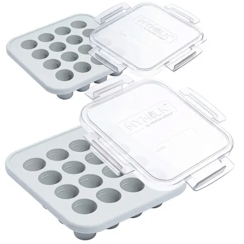 Souper Cubes MyMilk 1/2 oz. Silicone Breast Milk Freezer Trays, Each Pure Platinum Food-Grade Silicone Tray Holds 8 oz., Perfect For Baby Food Freezer Storage, Purees, and More - Gray - 2-Pack